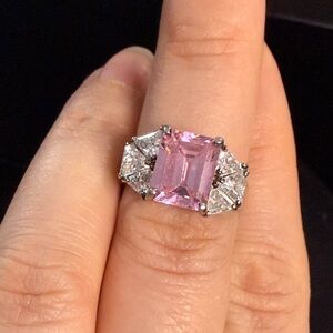 Pink Emerald-Cut Center Stone Estate Ring with Side Accents